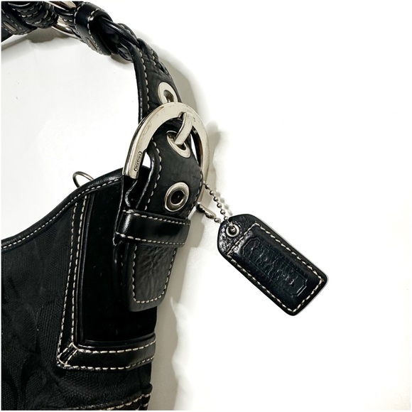 Coach Signature Mini Black Canvas Leather Hobo Shoulder Bag - Picture 5 of 14